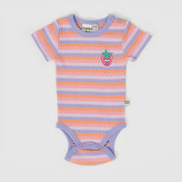 Goldie and Ace Tutti Frutti Stripe Short Sleeve Rib Bodysuit Purple Multi