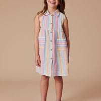 Goldie and Ace Rudy Linen Dress Pastel Stripe