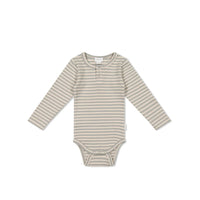 Jamie Kay Organic Cotton Modal Long Sleeve Bodysuit - Narrow Stripe Willow/Soft Clay