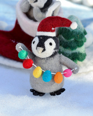 Tara Treasures Felt Penguin With Festoon Light Bulbs Toy