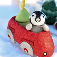 Tara Treasures Felt Penguin In Toy Car And Christmas Tree