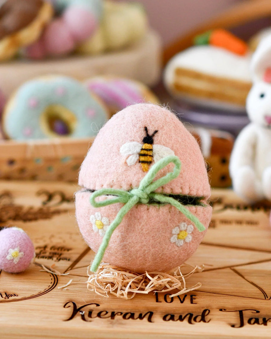 Tara Treasures Felt Egg Cover - Peach With Bee Motif