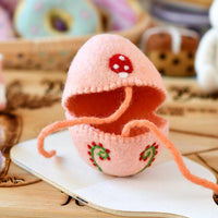 Tara Treasures Felt Egg Cover - Peach With Mushroom Motif