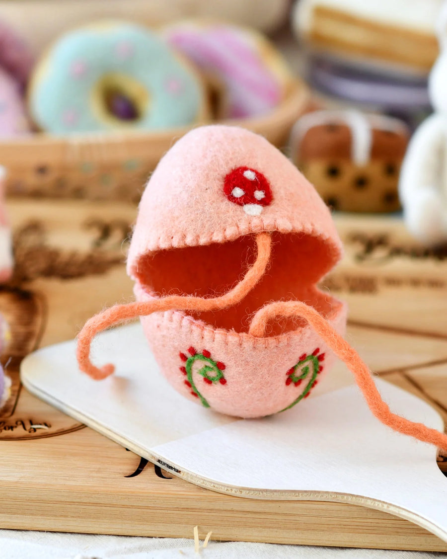 Tara Treasures Felt Egg Cover - Peach With Mushroom Motif