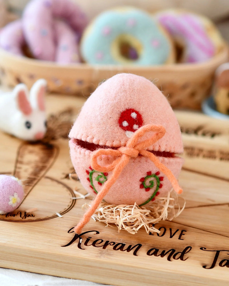 Tara Treasures Felt Egg Cover - Peach With Mushroom Motif