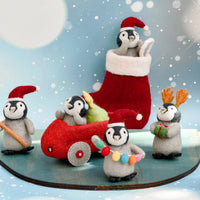 Tara Treasures Felt Penguin In Toy Car And Christmas Tree