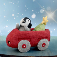 Tara Treasures Felt Penguin In Toy Car And Christmas Tree