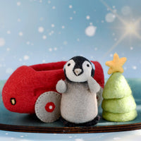 Tara Treasures Felt Penguin In Toy Car And Christmas Tree