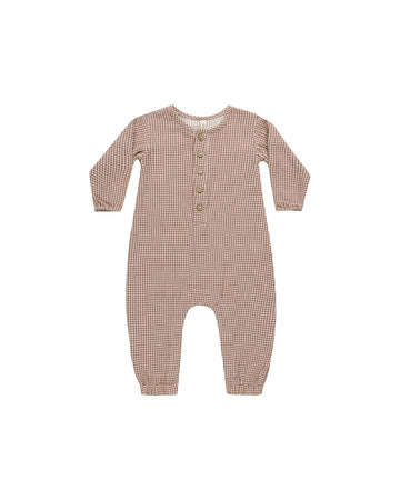 Quincy Mae Woven Jumpsuit || Plum Gingham