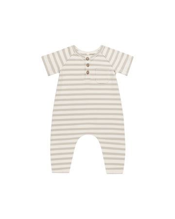 Quincy Mae Short Sleeve Jumpsuit || Grey Stripe