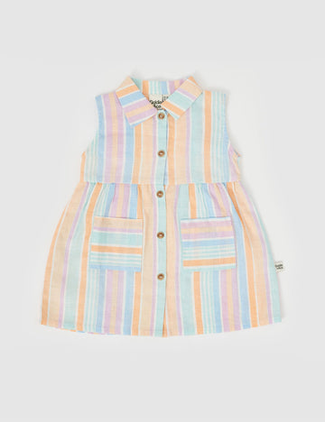 Goldie and Ace Rudy Linen Dress Pastel Stripe