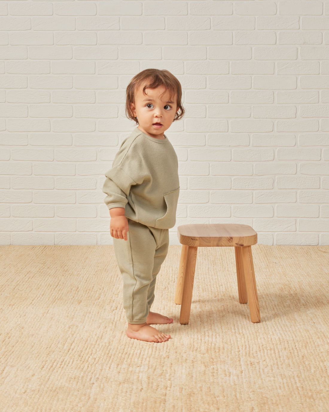 Quincy Mae Waffle Slouch Set || Sage