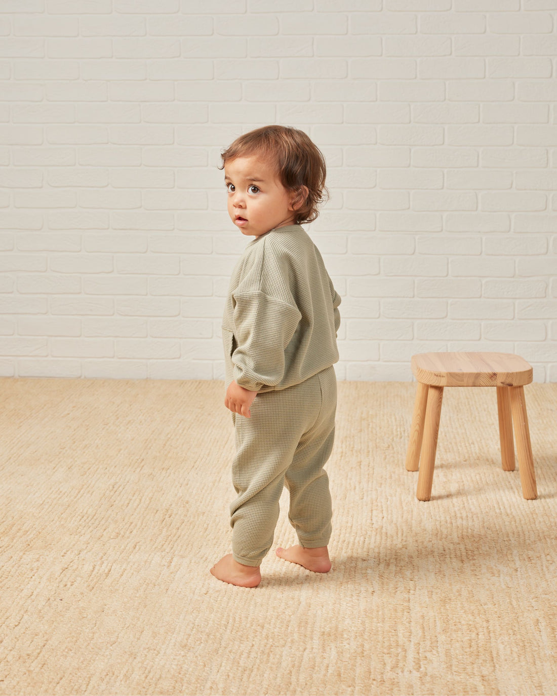 DISCOUNTED (DAMAGED) Quincy Mae Waffle Slouch Set || Sage