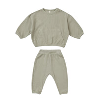 DISCOUNTED (DAMAGED) Quincy Mae Waffle Slouch Set || Sage