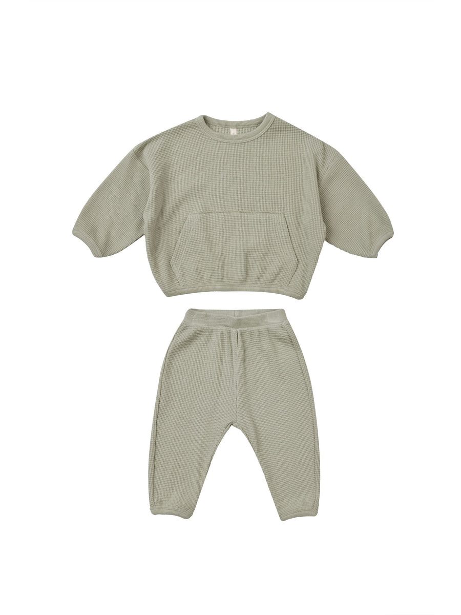 DISCOUNTED (DAMAGED) Quincy Mae Waffle Slouch Set || Sage