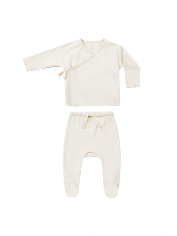 Quincy Mae Wrap Top + Footed Pant Set || Ivory
