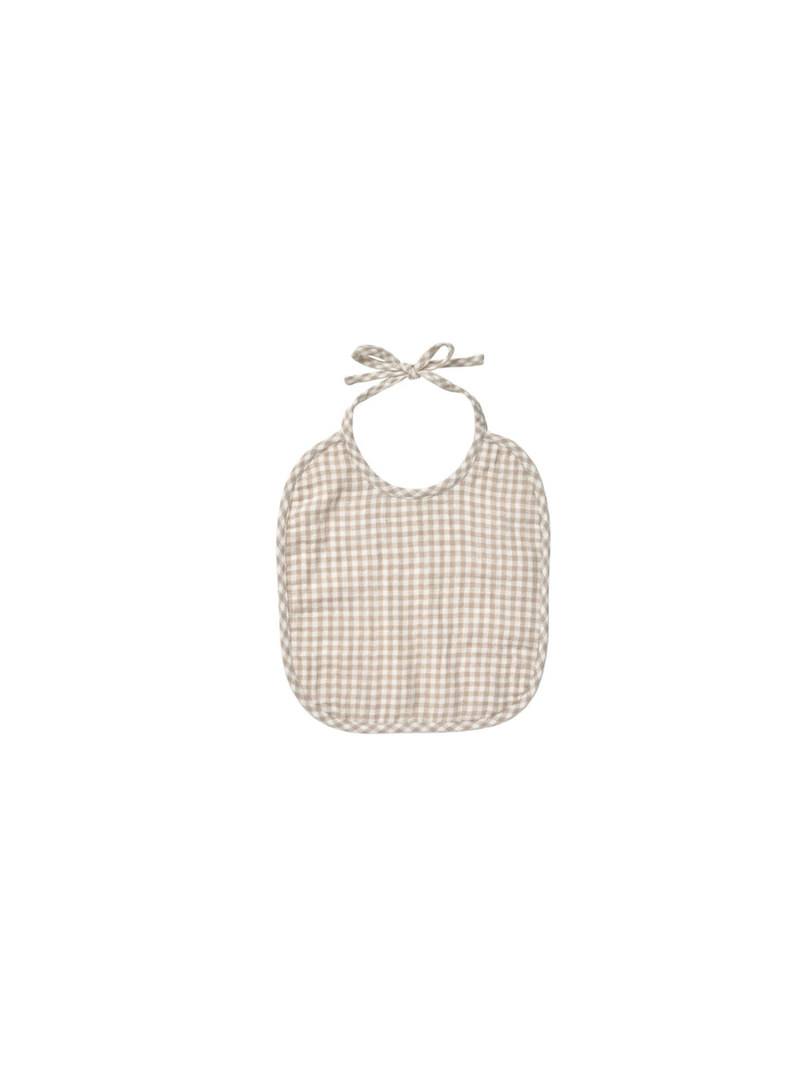 Quincy Mae Woven Tie Bib || Oat Gingham