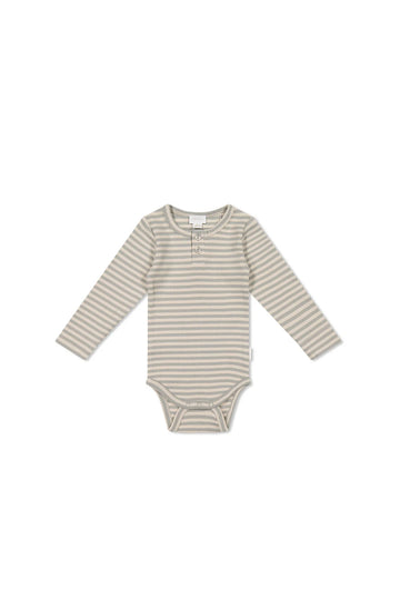 Jamie Kay Organic Cotton Modal Long Sleeve Bodysuit - Narrow Stripe Willow/Soft Clay