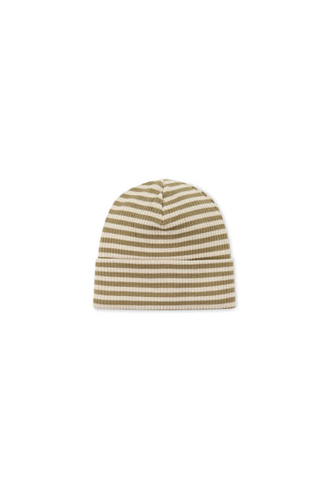 Jamie Kay Organic Cotton Modal Lennon Beanie - Narrow Stripe Oak/Soft Clay