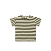 Jamie Kay Pima Cotton Hunter Tee - Narrow Stripe Deep Olive/Soft Clay