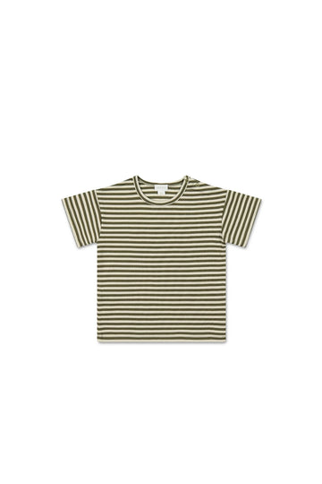 Jamie Kay Pima Cotton Hunter Tee - Narrow Stripe Deep Olive/Soft Clay