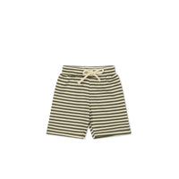 Jamie Kay Pima Cotton Marley Short - Narrow Stripe Deep Olive/Soft Clay