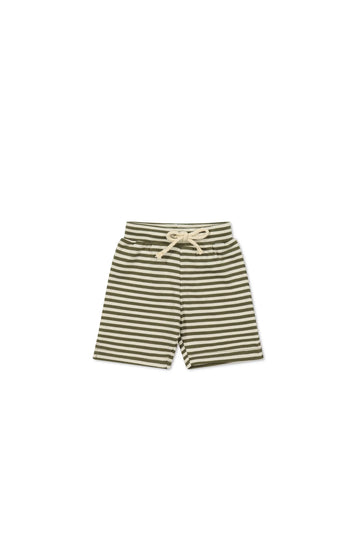 Jamie Kay Pima Cotton Marley Short - Narrow Stripe Deep Olive/Soft Clay