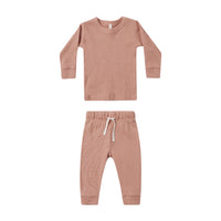 Quincy Mae Waffle Top + Pant Set || Rose