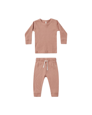 Quincy Mae Waffle Top + Pant Set || Rose