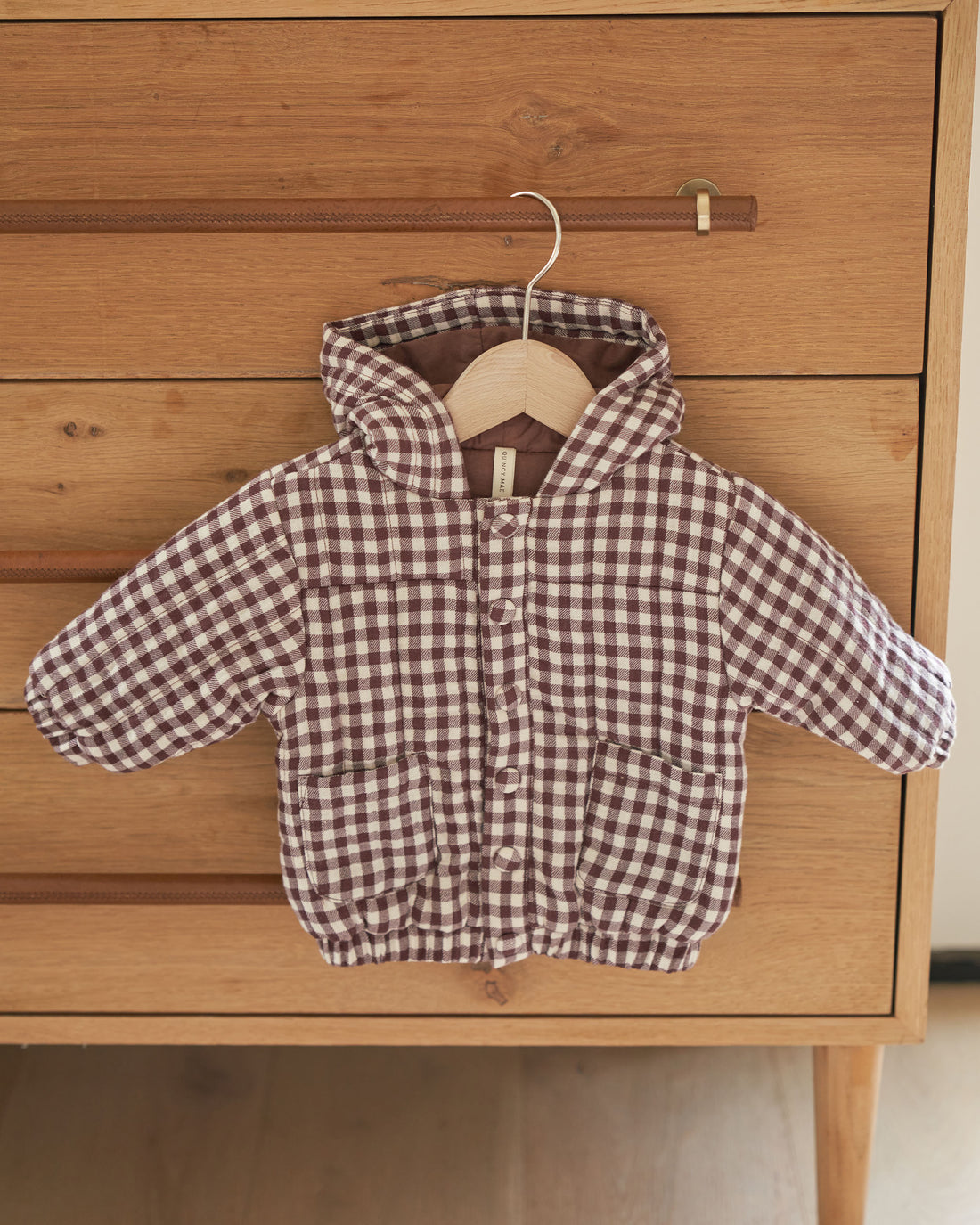 Quincy Mae Hooded Woven Jacket | Plum Gingham