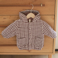 Quincy Mae Hooded Woven Jacket | Plum Gingham
