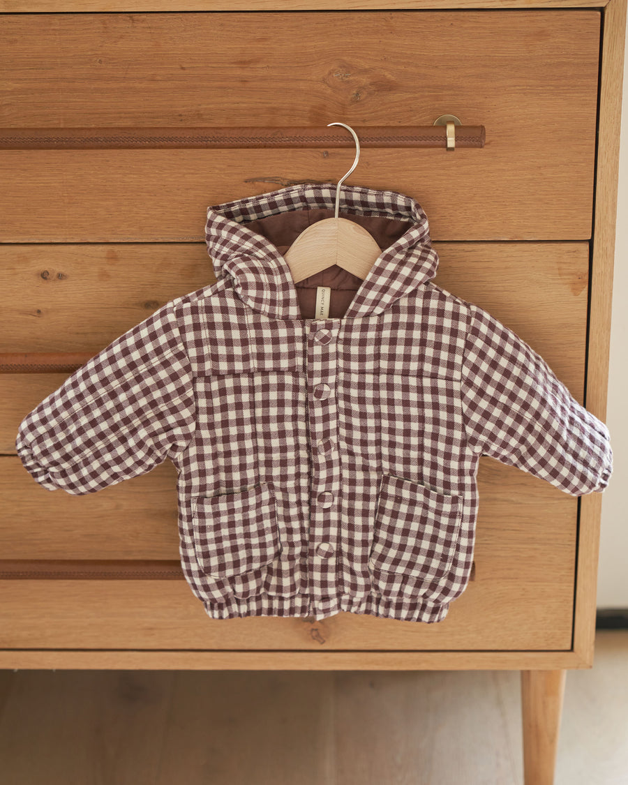 Quincy Mae Hooded Woven Jacket | Plum Gingham