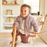 Quincy Mae Hooded Woven Jacket | Plum Gingham