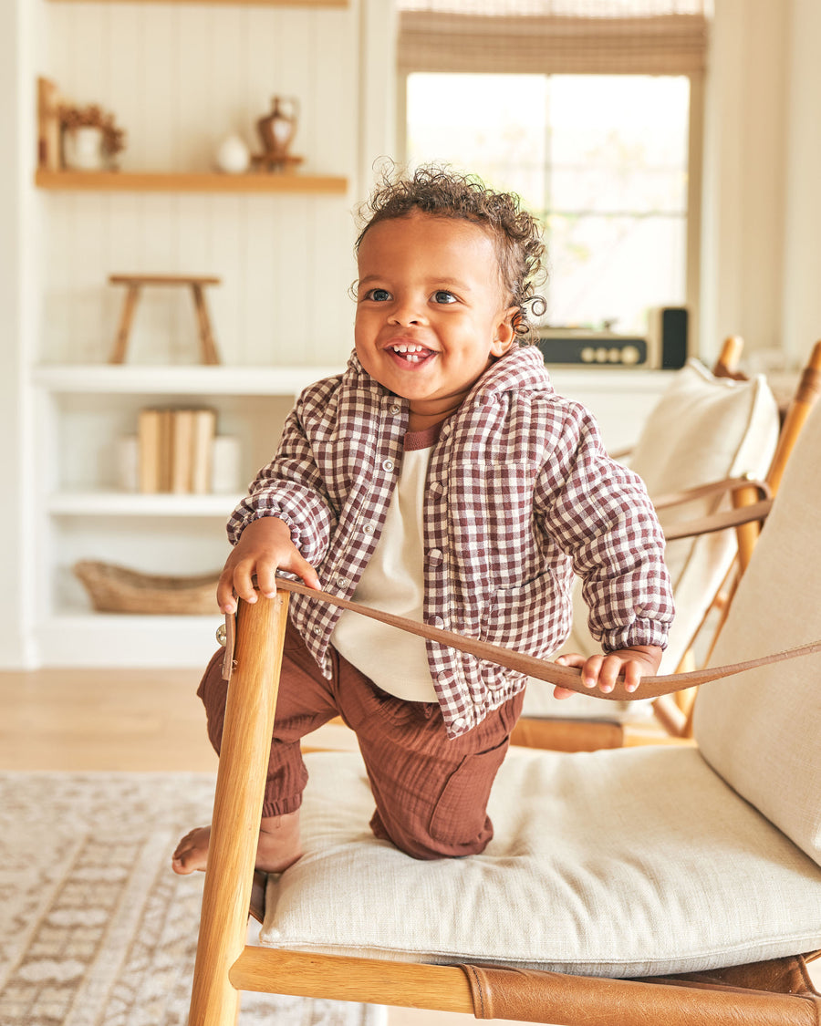 Quincy Mae Hooded Woven Jacket | Plum Gingham