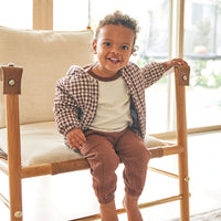 Quincy Mae Hooded Woven Jacket | Plum Gingham