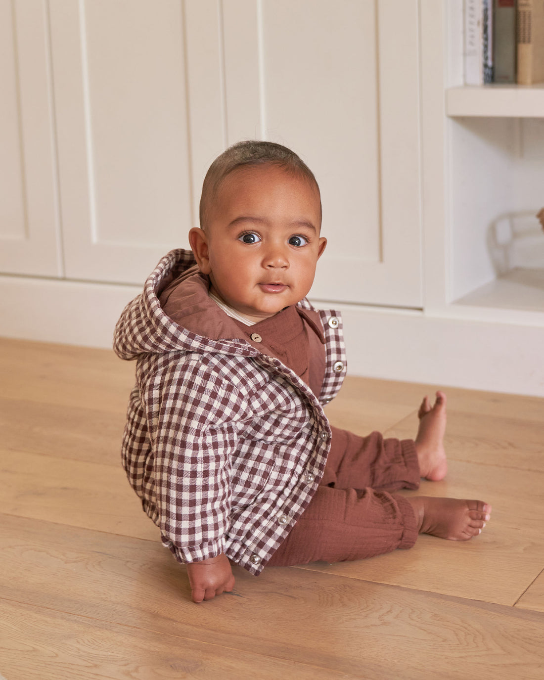 Quincy Mae Hooded Woven Jacket | Plum Gingham