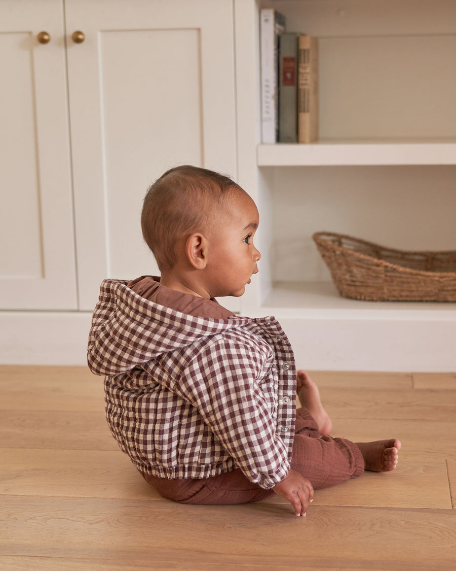 Quincy Mae Hooded Woven Jacket | Plum Gingham