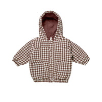 Quincy Mae Hooded Woven Jacket | Plum Gingham