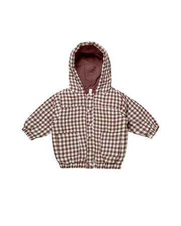 Quincy Mae Hooded Woven Jacket | Plum Gingham