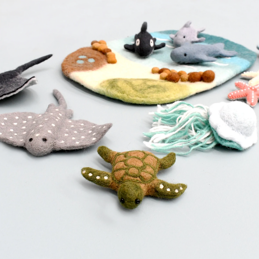 Felt Sea Reef Creatures Toys - Manta Ray, Eagle Ray and Green Sea Turtle