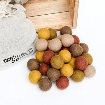 Tara Treasures Wool Felt Balls in a Pouch - Earthy Colours 3cm 30 balls