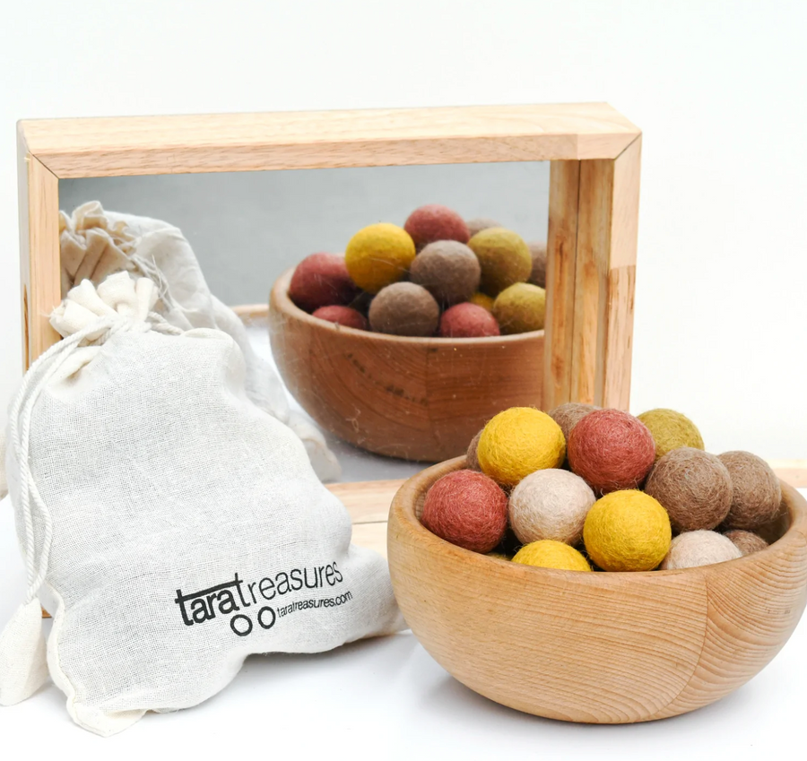 Tara Treasures Wool Felt Balls in a Pouch - Earthy Colours 3cm 30 balls