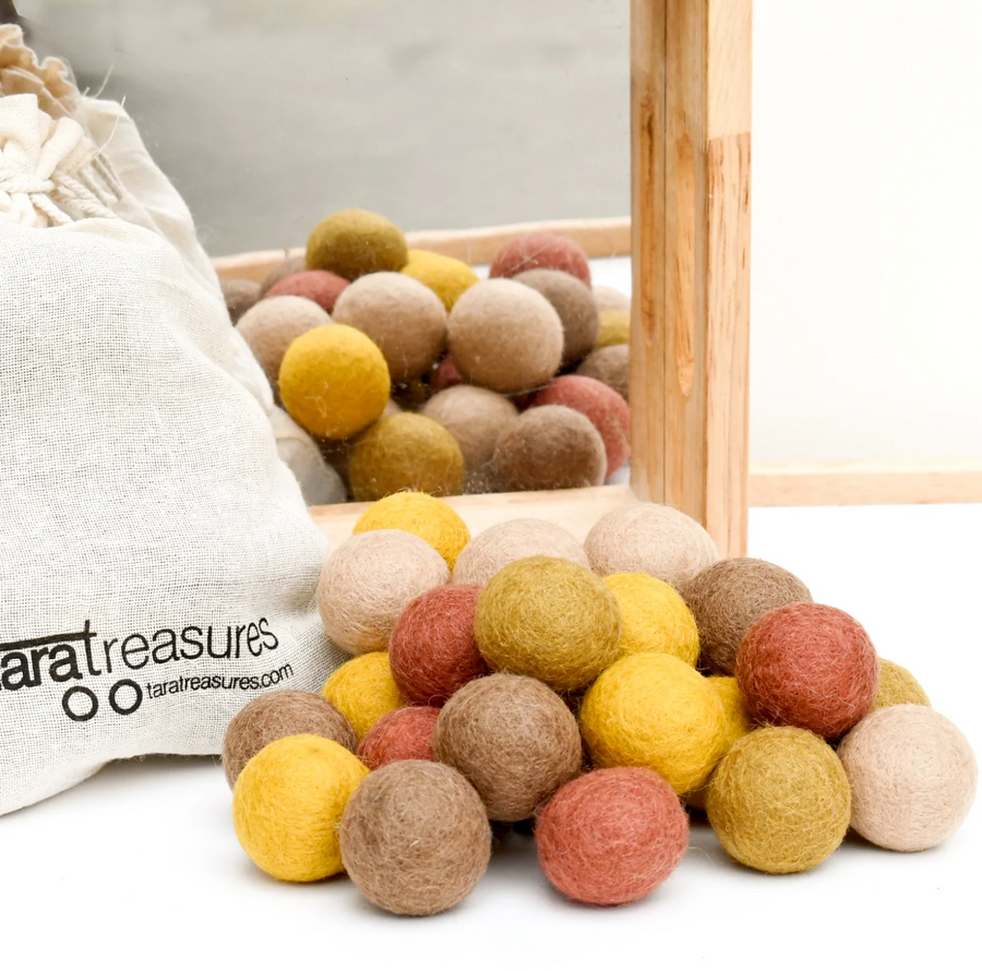 Tara Treasures Wool Felt Balls in a Pouch - Earthy Colours 3cm 30 balls