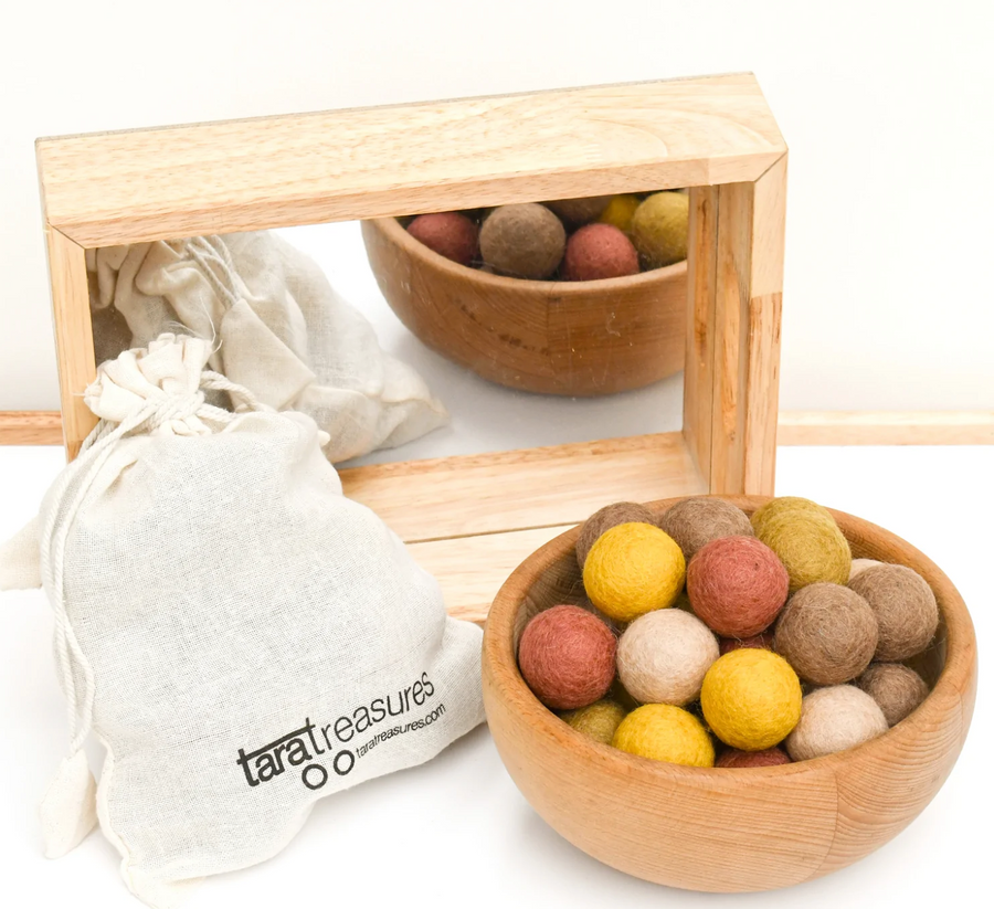 Tara Treasures Wool Felt Balls in a Pouch - Earthy Colours 3cm 30 balls