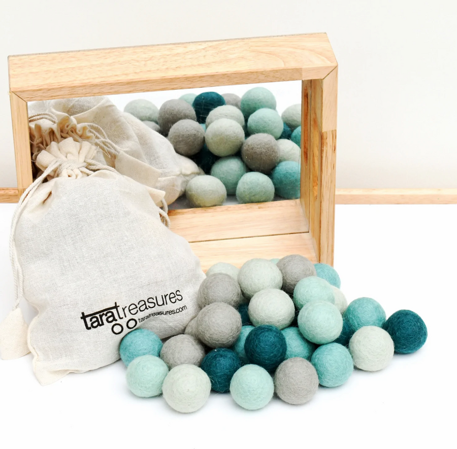 Tara Treasures Wool Felt Balls in a Pouch - Blue Tones 3cm 30 balls