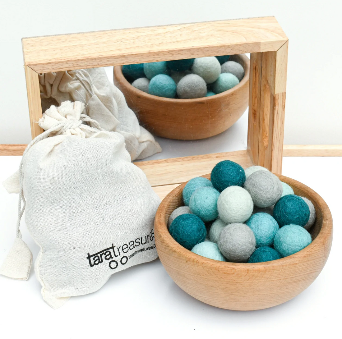 Tara Treasures Wool Felt Balls in a Pouch - Blue Tones 3cm 30 balls