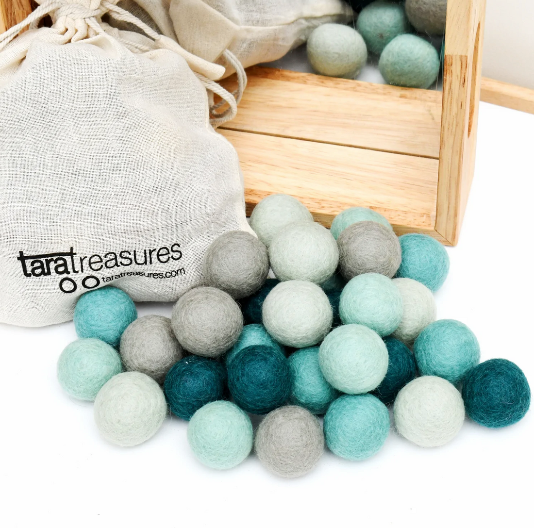 Tara Treasures Wool Felt Balls in a Pouch - Blue Tones 3cm 30 balls