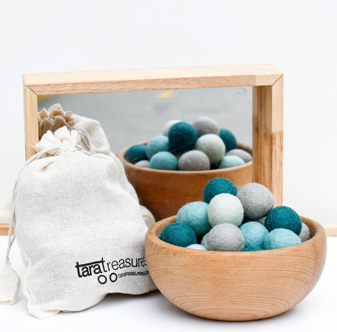 Tara Treasures Wool Felt Balls in a Pouch - Blue Tones 3cm 30 balls
